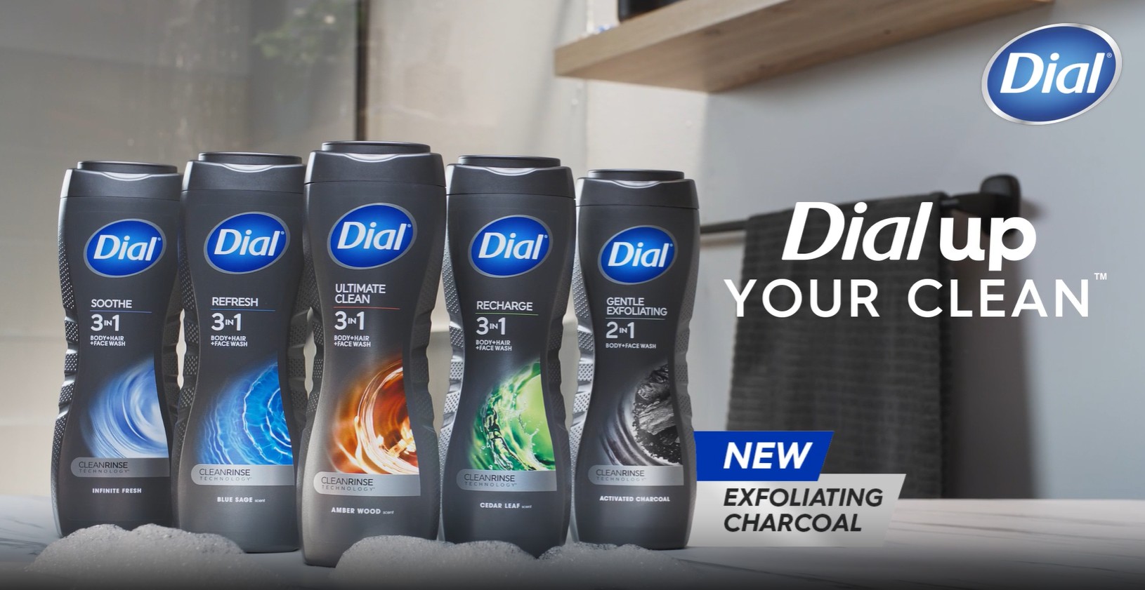 thumbnail video image 3 of Dial Gentle Exfoliating 2-In-1 Men's Face & Body Wash with Activated Charcoal, 16 fl oz, 3 of 13