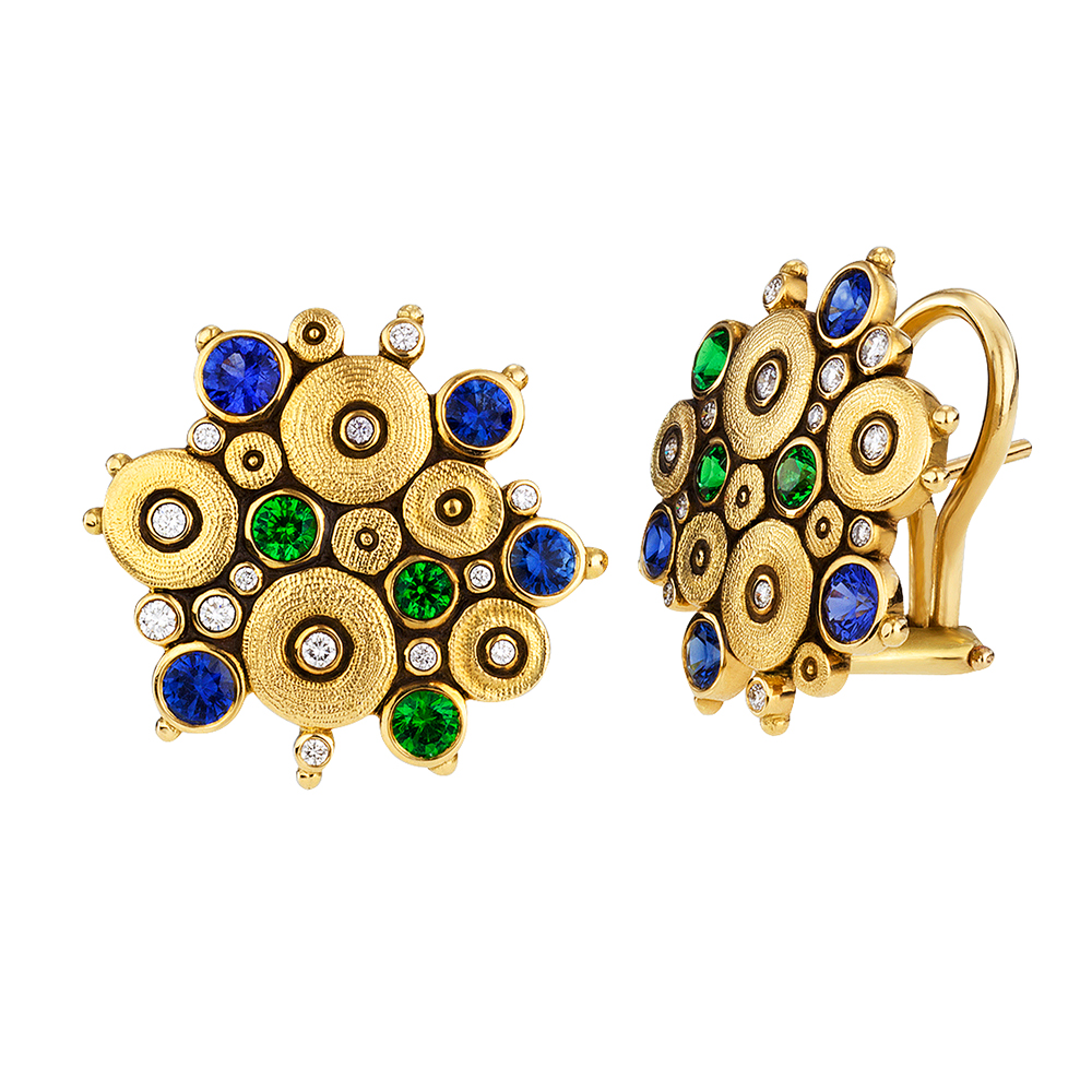 Alex Sepkus 18K Diamond Tsavorite Sapphire "Ocean" Earrings E-90