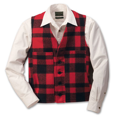 Filson Mackinaw Wool Vest Red Black Plaid 42 10055