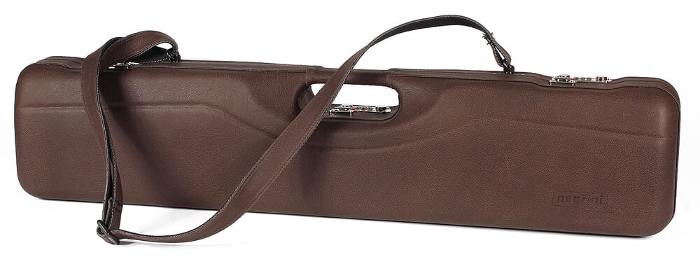 Negrini Uplander O/U or SXS Upland Shotgun Case w/ QD Padded Shoulder Strap Caoba Brown Leather/Green 16405PL/5589