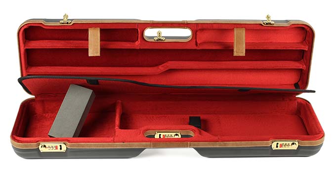 Negrini One Gun - Two Barrels OU SXS Skeet Trap Hunting ABS Black with Brown Leather and Red interior. 1621BLX/5389