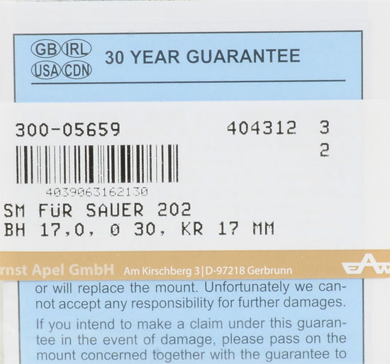 EAW Sauer 202 30mm High Pivot Mount 300-05659