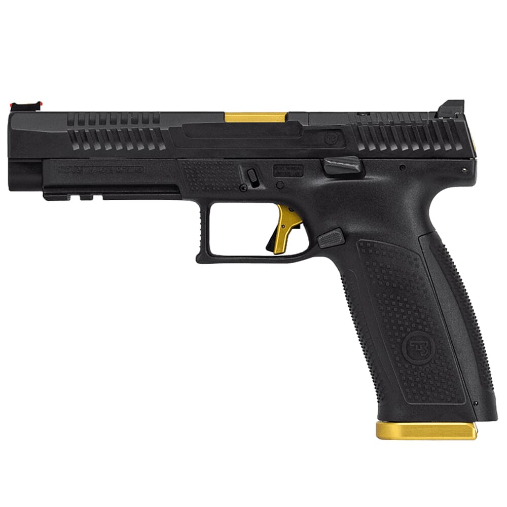 CZ-USA P-10 F Competition-Ready 9mm 19rd Optics-Ready Handgun w/Long Slide, Gold Anodized Parts, Slide Cuts, FO Front/Serrated Rear 95180