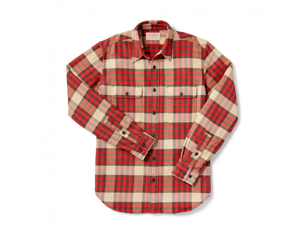Filson Vintage Flannel Work Shirt Red Tartan SM 10689