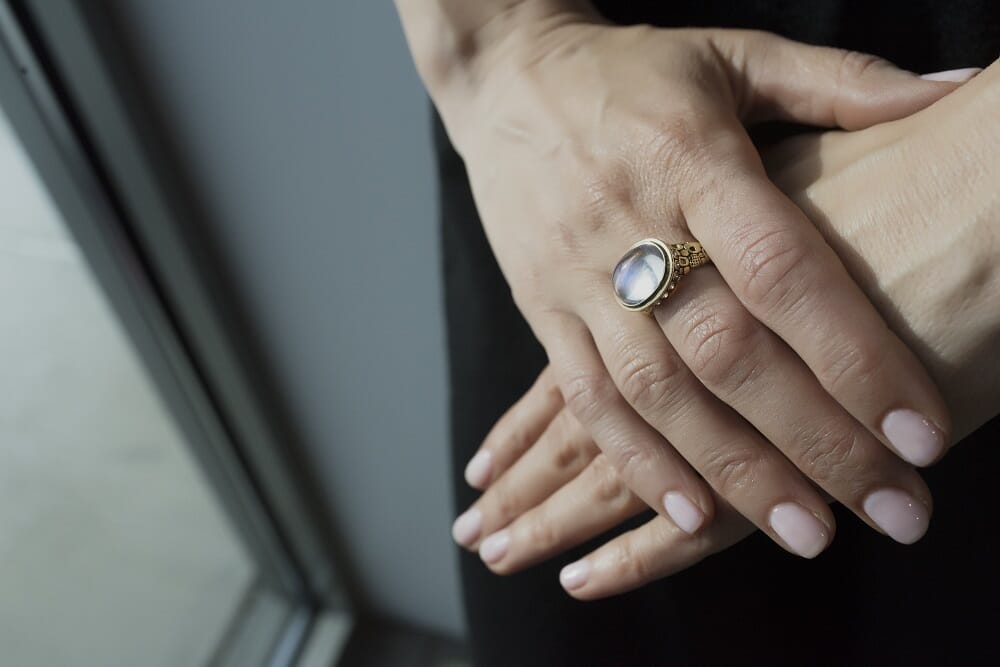 Alex Sepkus 18K Blue Moonstone & Diamond "Little Windows" Ring