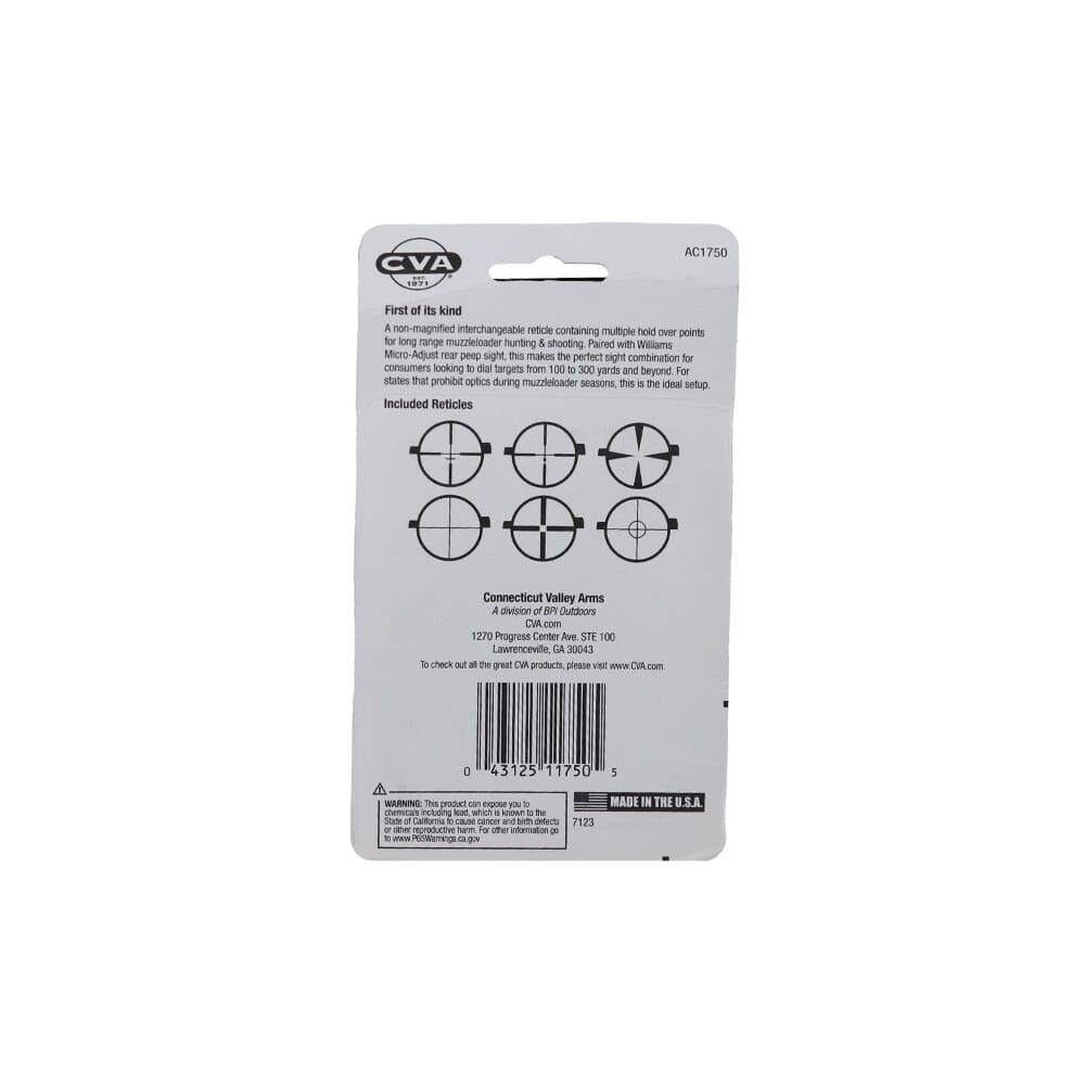 CVA Micro-Adjust Williams Western Long Range Rear Peep & Front Globe Sight Reticle Kit - Paramount only AC1750