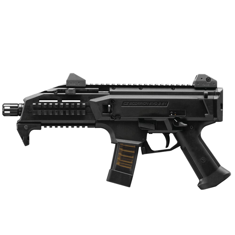 CZ-USA Scorpion EVO 3 S1 9mm 20rd 7.72" 1/2x28 Pistol w/Blk, Alum Adj Sights, Top/Bottom Rail, Ambi Manual Safety 91351