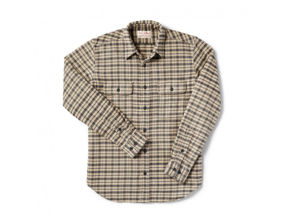 Filson Vintage Flannel Work Shirt Cream/Black/Brown Tartan MD 10689