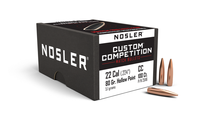 Nosler Custom Competition CC - 22 80g HPBT (100ct, M/P of 3) Bullets 25116