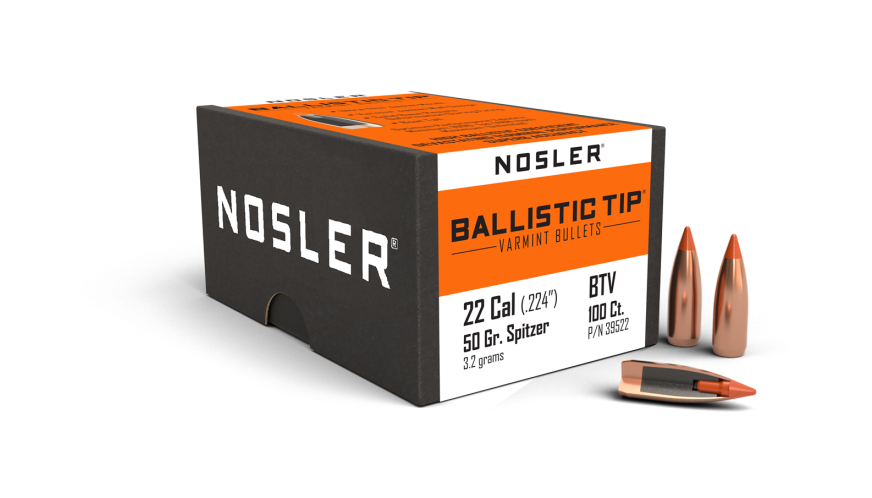 Nosler Ballistic Tip Varmint BT - 22 50g SP (100ct, M/P of 3) Bullets 39522