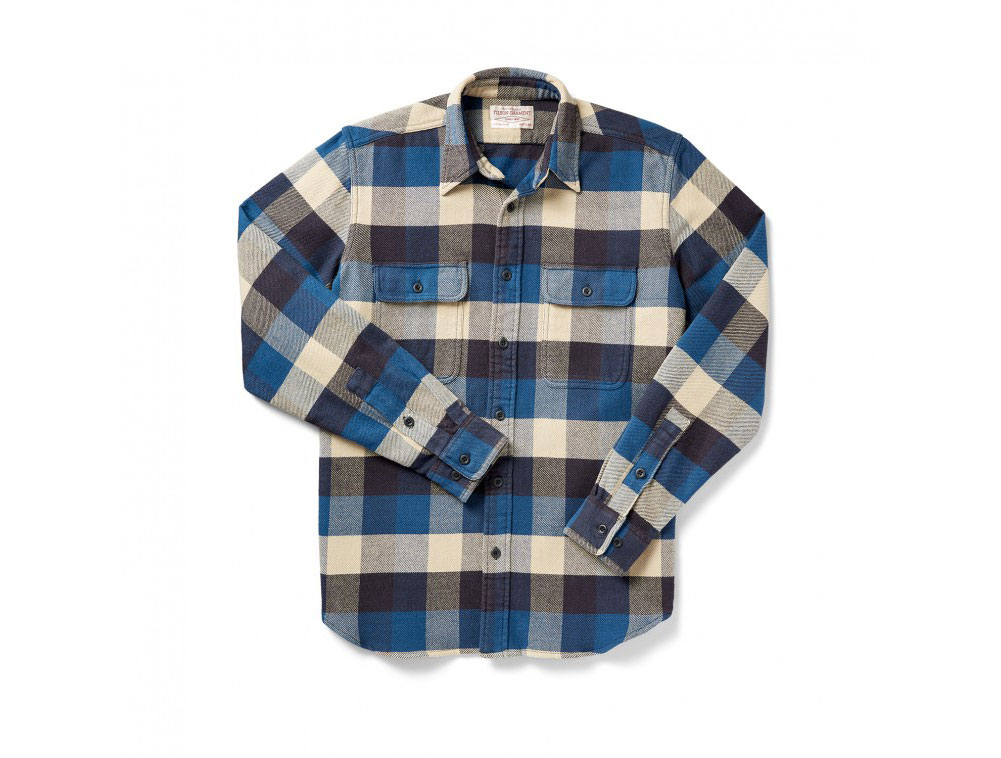 Filson Vintage Flannel Work Shirt Blue Buffalo 2XL 10689