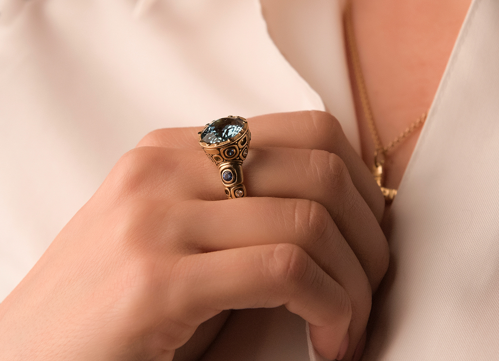 Alex Sepkus 18K Sapphire and Diamond "Little Windows" Ring