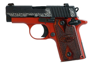 LADY, Black Nitron Finish, SLITE Night Sights, "Rose & Scroll" 24K Gold Engraving, Rosewood Grips 238-380-LADY