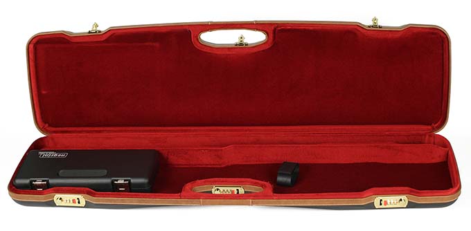 Negrini One Gun Fits all shotguns O/U, SXS, Semi-auto or Pump. Black with Tan Leather and Bordeaux interior. 1607LX-UNI/4713