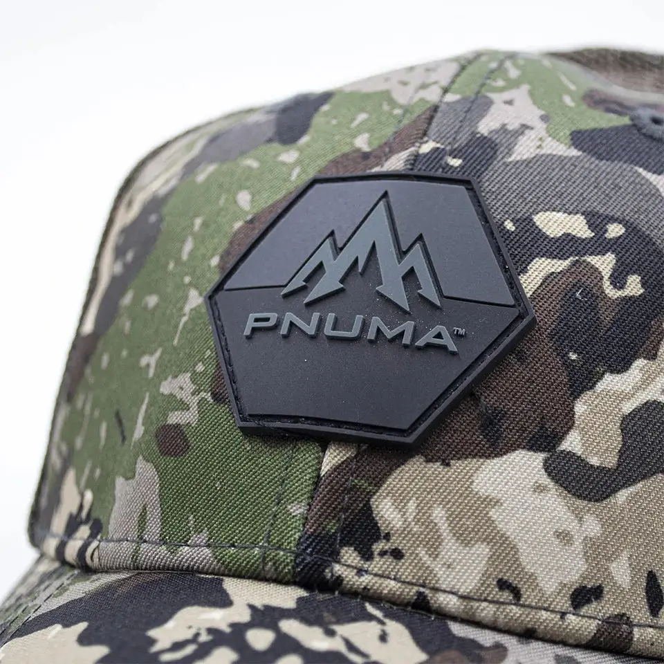 Pnuma Outdoors Lifestyle Mesh Trucker Cap, Center Patch, Caza Camo P608C
