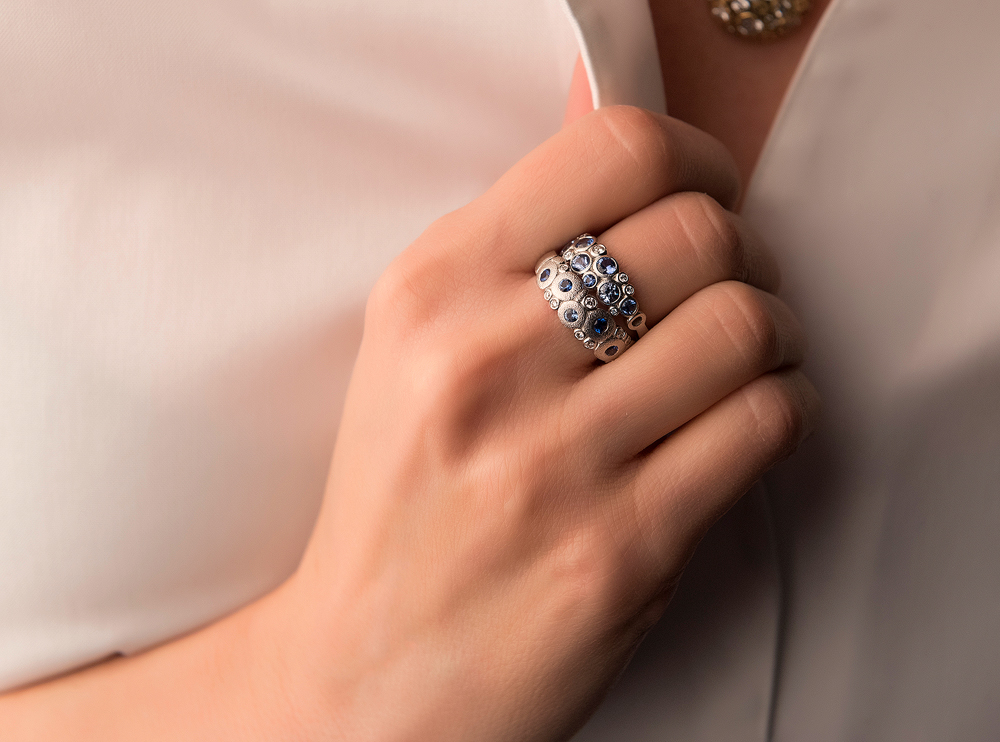 Alex Sepkus Platinum, Sapphire and Diamond "Candy" Ring