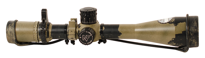 NightForce NXS  5.5-22x50 MLR Milrad Zero Stop Turrets. Painted Camo. Comes with bubble level, low rings, eye cups, quick throw lever.  UA1505