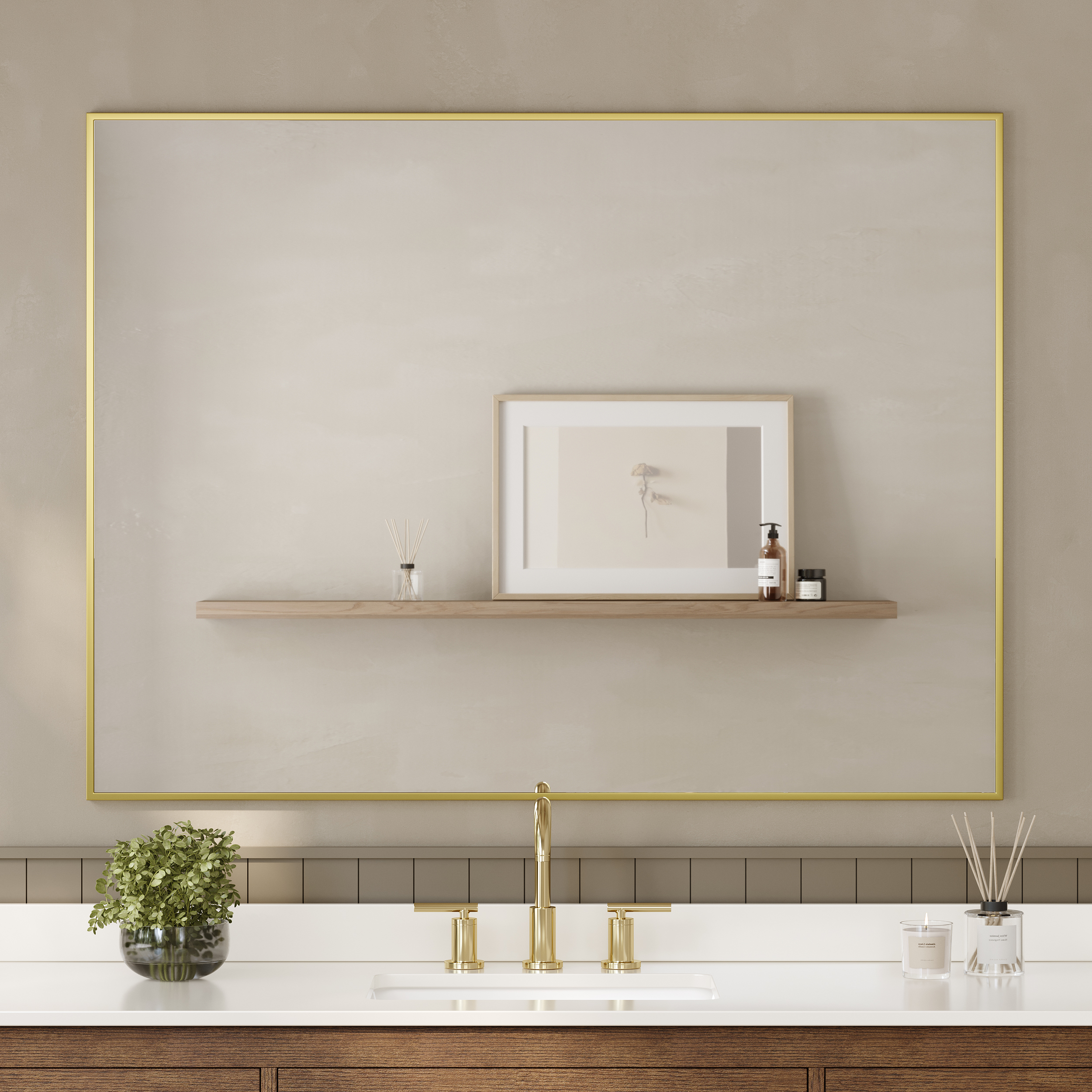 48 in. W x 36 in. H Metal Framed Square Edge Bathroom Vanity Mirror in Brushed Gold with 3 Color Finish Options