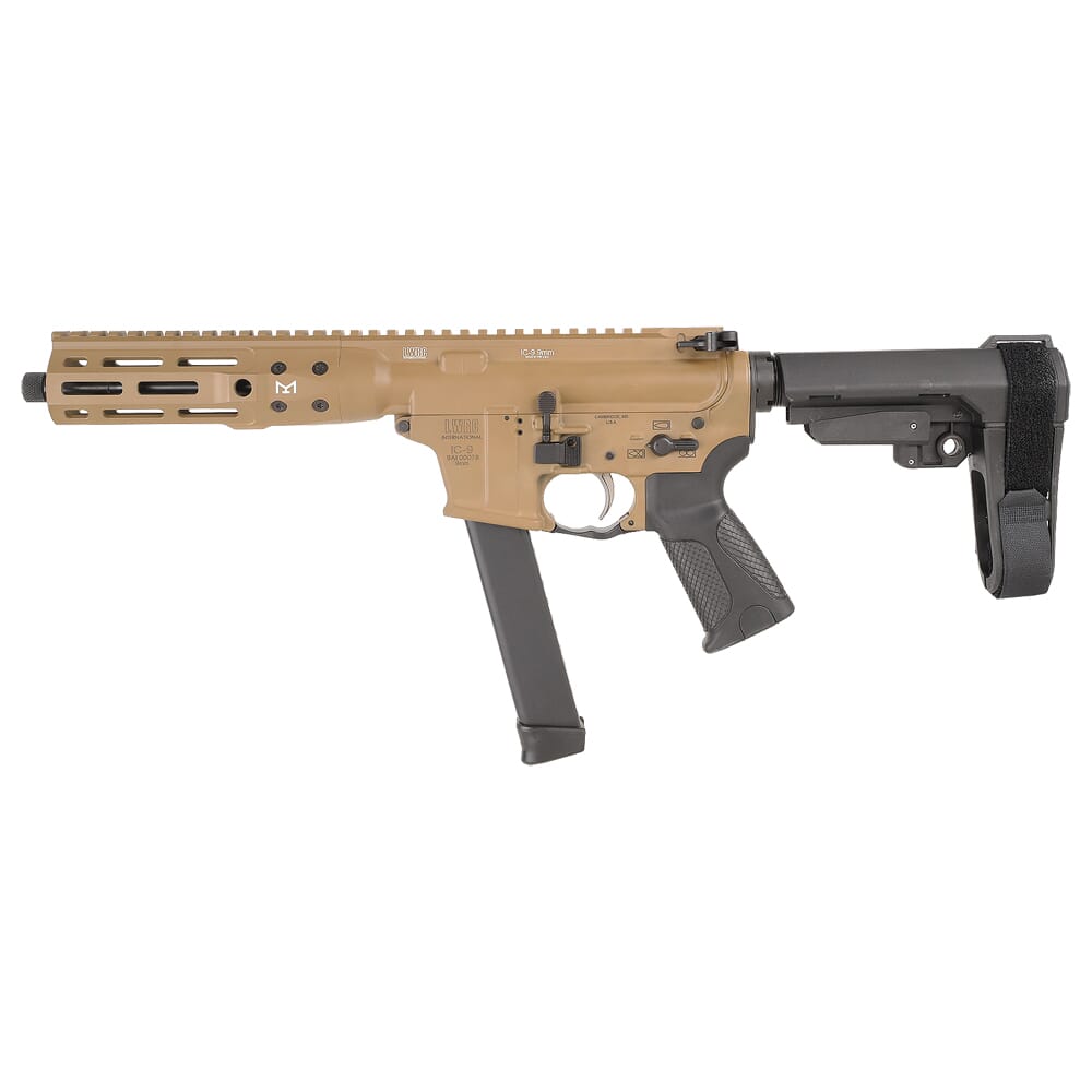 LWRC IC-9 9mm 8.5" 1:10" 1/2x28 Bbl FDE Pistol w/SBA3 Brace ICP9CK8SBA3