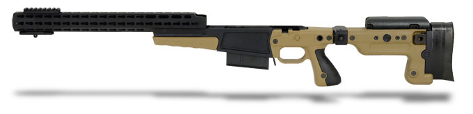 Accuracy International AX Chassis LH Long Action M700 Dark Earth, Pistol Grip, Folding Stock, 16' forend tube, Flush Cups