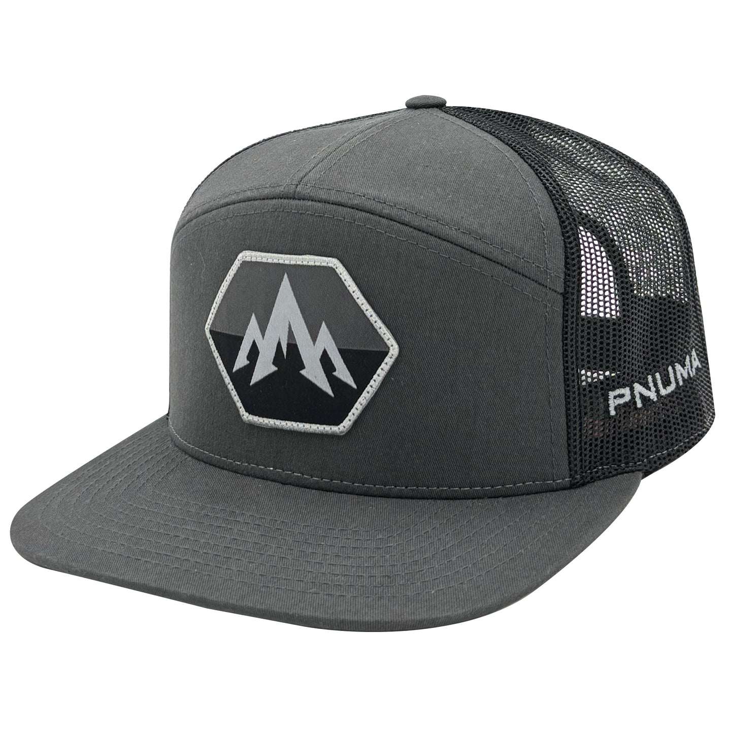 Pnuma Outdoors Hex Flat Brim Trucker Cap, Charcoal Color CP-HX-CH