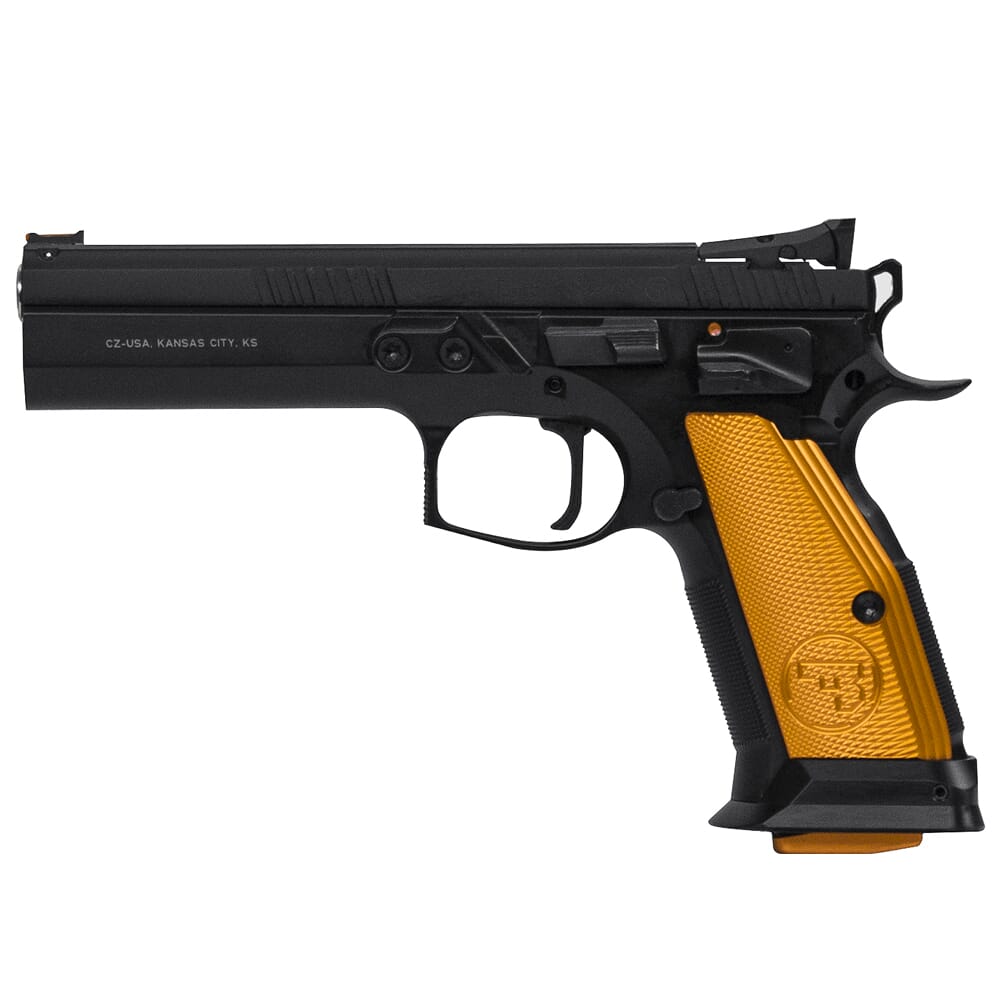 CZ-USA 75 Tactical Sport .40 S&W, 17rd Blued Steel Handgun w/FO Front/Blk Serrated Hajo Rear, Manual Safety, Org Alum Grips, Magwell, Thumb Rest 91260