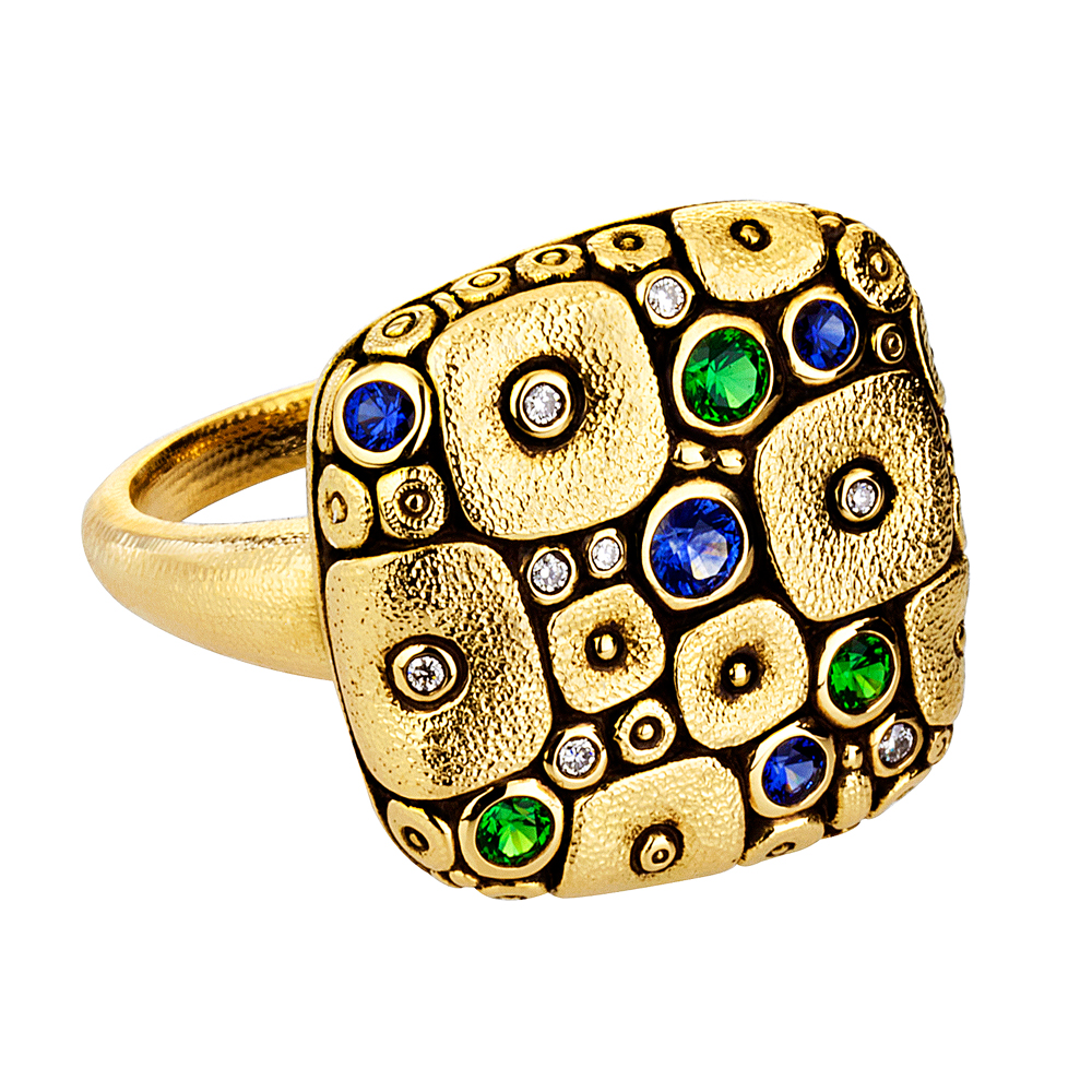 Alex Sepkus 18K, Sapphire and Diamond "Soft Mosaic" Ring