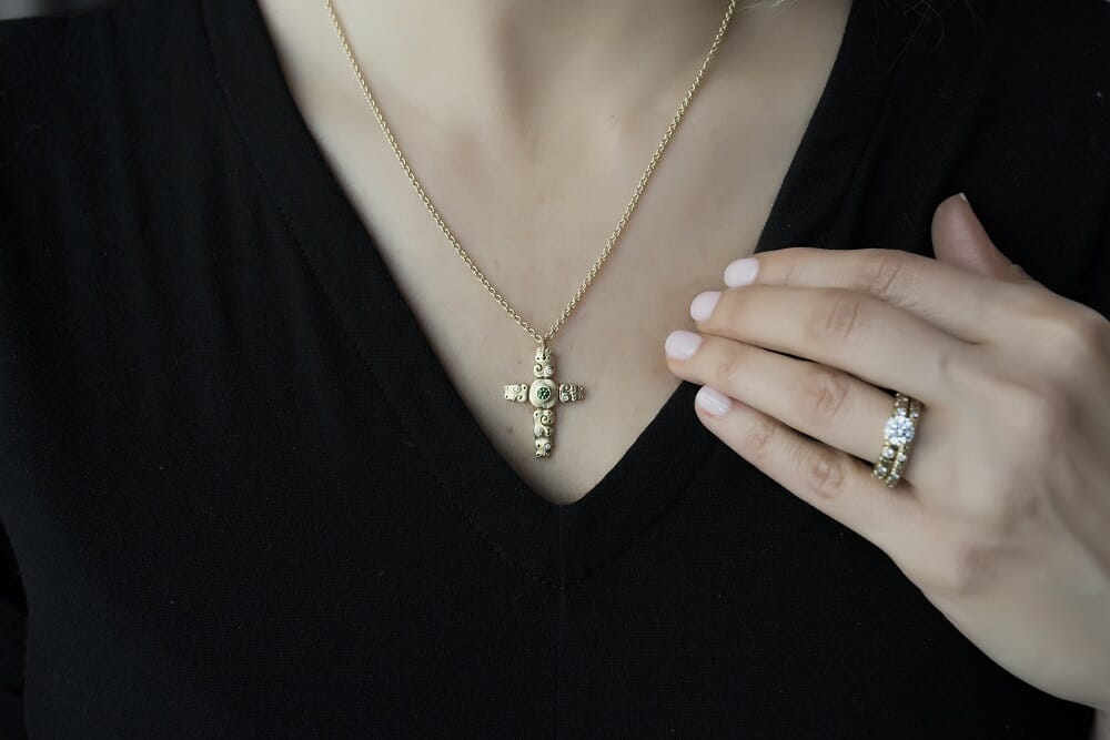 Alex Sepkus 18K, Sapphire and Diamond "Sea" Cross Pendant
