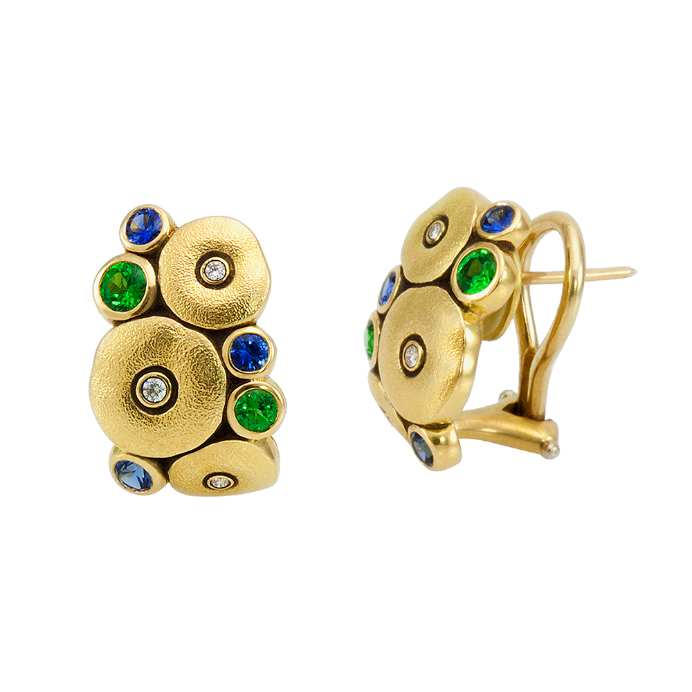 Alex Sepkus 18K Diamond Tsavorite Sapphire Orchard Earrings