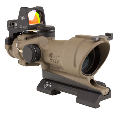 Trijicon TA01-ECOS ACOG 4x32 Dark Earth Brown, Center Illum Amber Crosshair 223 Ballistic Reticle w/ - Trijicon ACOG