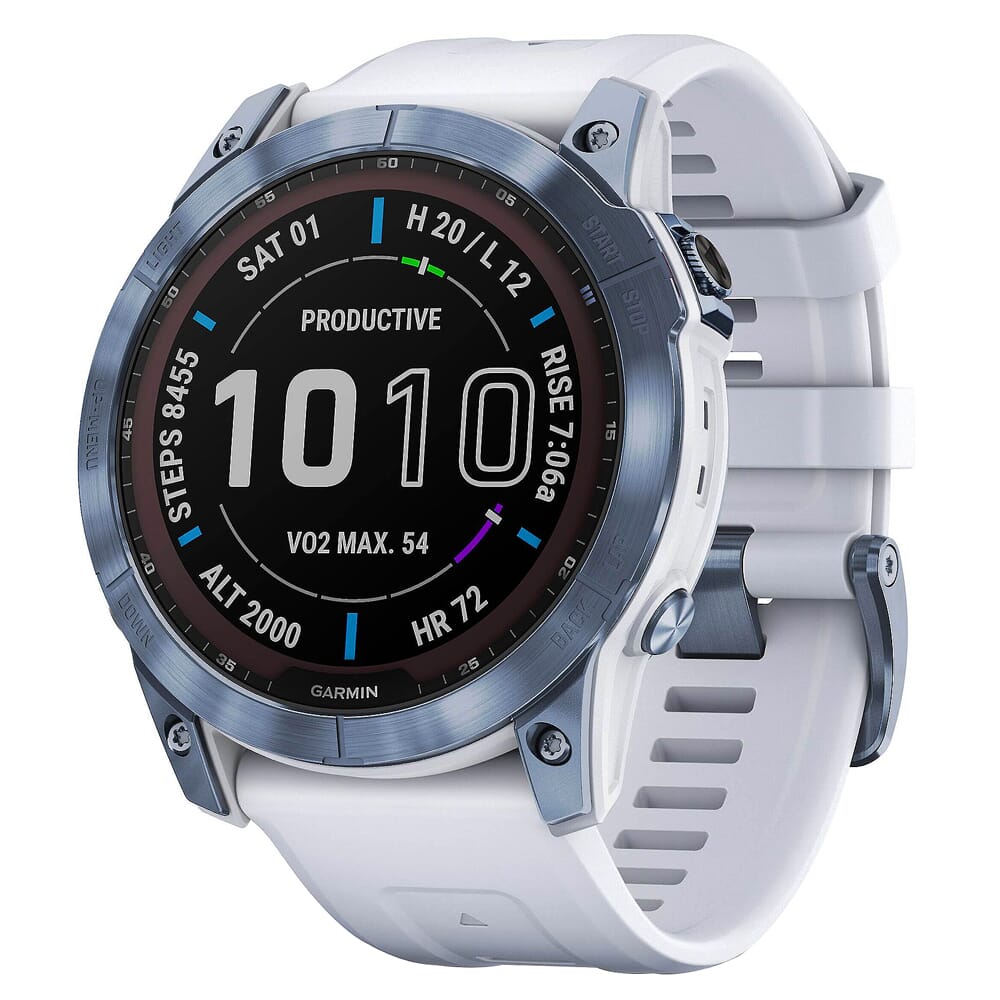 Garmin fenix 7 Sapphire Solar Mineral Blue DLC Titanium w/Whitestone Band Smartwatch 010-02540-24
