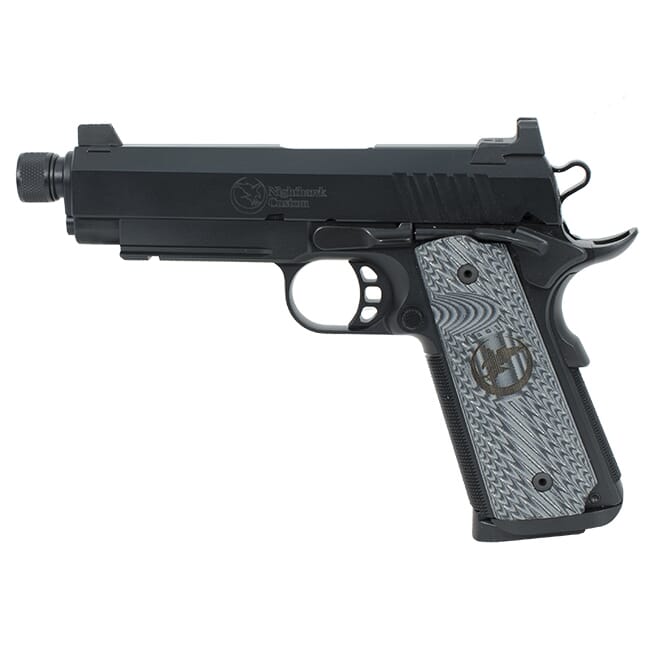 Nighthawk 4.25? Threaded Barrel, Tri-Cut Top With Custom Cocking Serrations, Tritium Tall Suppressor Sights, Black Out Finish. (Also Available In 9mm) MPN NH-Silent Hawk .45ACP
