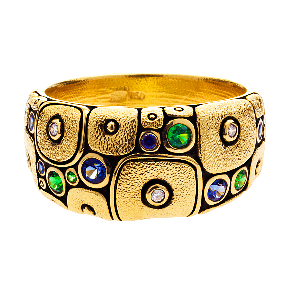 Alex Sepkus 18K Sapphire and Diamond "Blocks" Ring