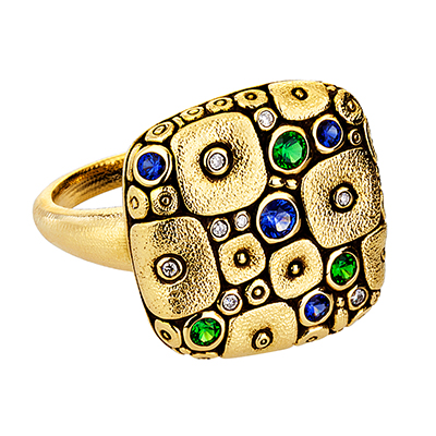 Alex Sepkus 18K, Sapphire and Diamond "Soft Mosaic" Ring