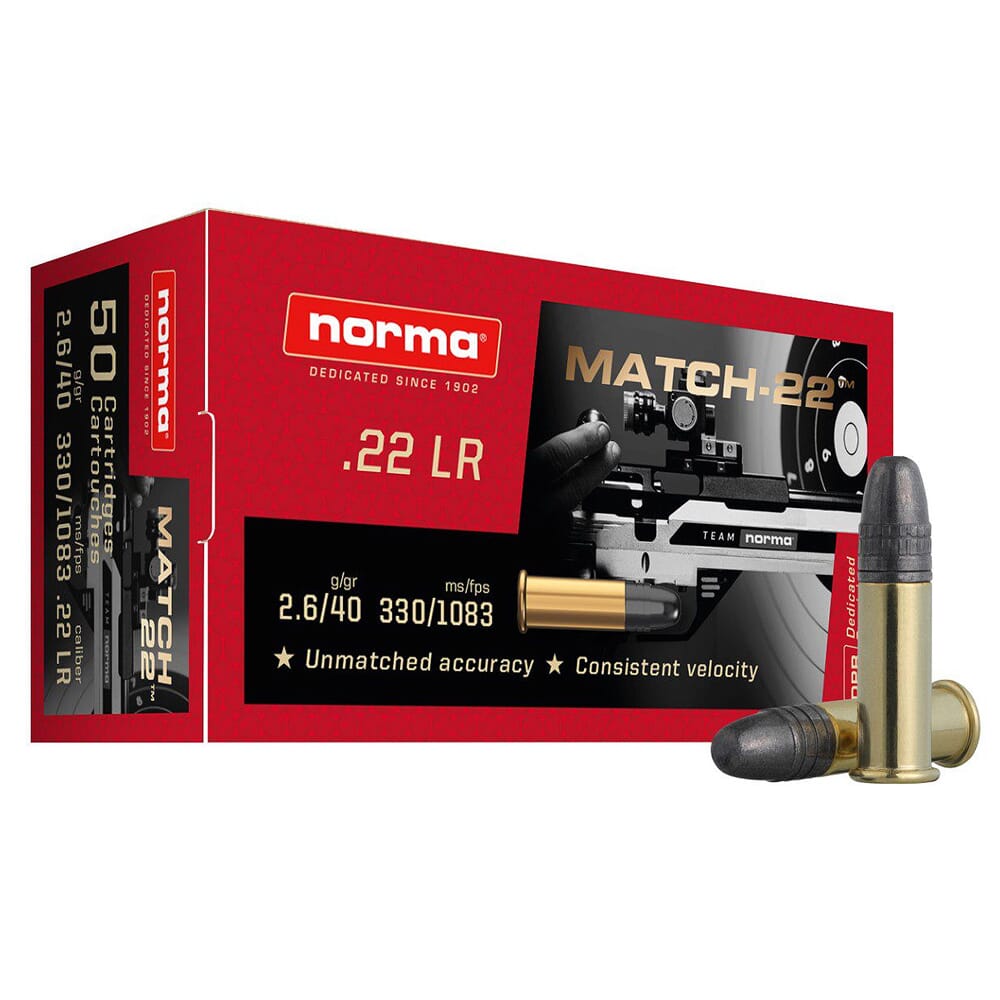 Norma Match-22 .22 LR 40gr Rimfire Ammo (50/box) 2425076