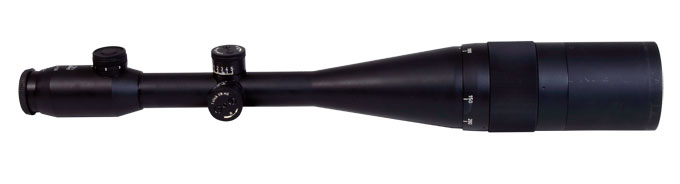IOR 10x56 AO Steel tube with illuminated MP8 reticle and 1/8mi mil clicks and sunshade. Very good c