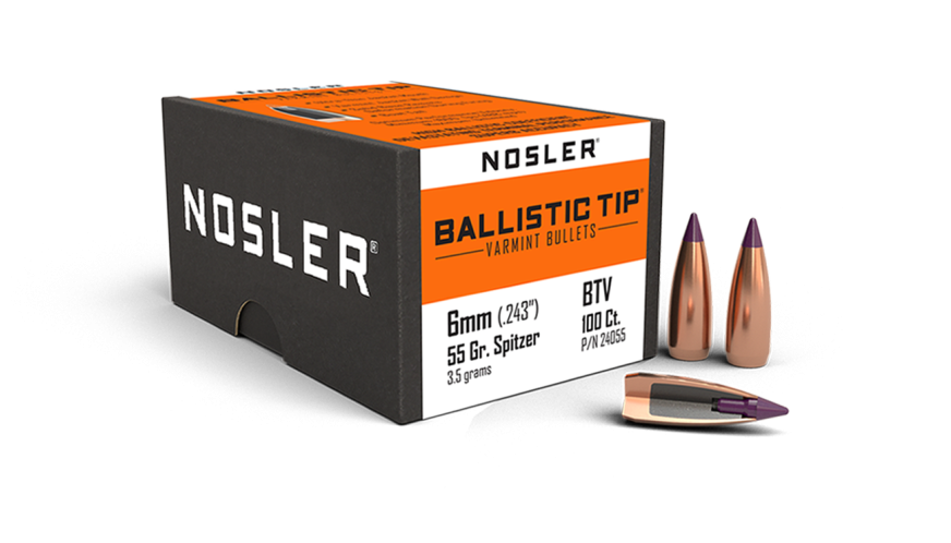 Nosler Ballistic Tip Varmint BT - 6mm 55g SP (100ct, M/P of 3) Bullets 24055