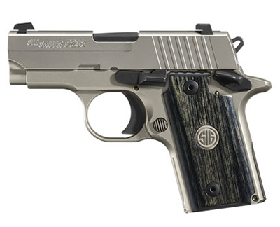 Sig Sauer P238 Nickel PVD Coated Stainless Frame & Slide, SIGLITE Night Sights, Blackwood medallion 238-380-HD-NI
