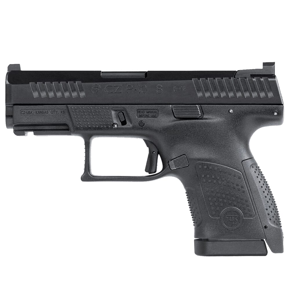 CZ-USA P-10 S 9mm 12rd Blk Handgun w/Polymer Frame, Nitride Slide, Fixed Sights, 3 Back Straps, Rev Mag Catch 91560