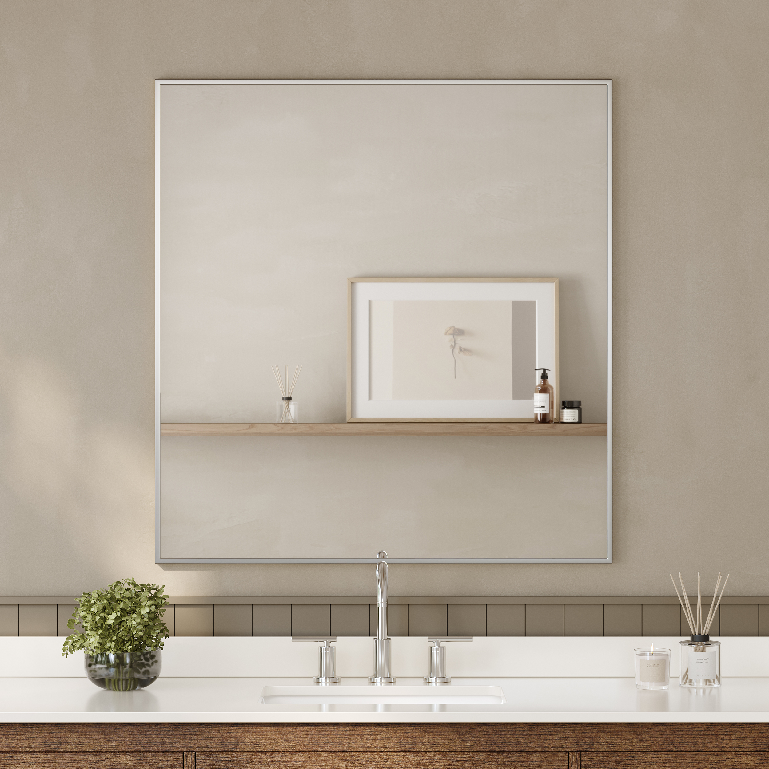 34 in. W x 36 in. H Metal Framed Square Edge Bathroom Vanity Mirror in Brushed Nickel with 3 Color Finish Options