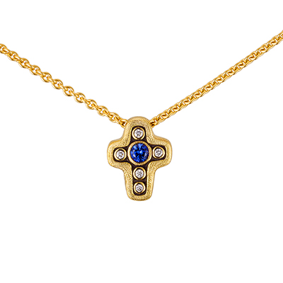 Alex Sepkus 18K, Diamond, Tsavorite, or Sapphire Cross Pendant
