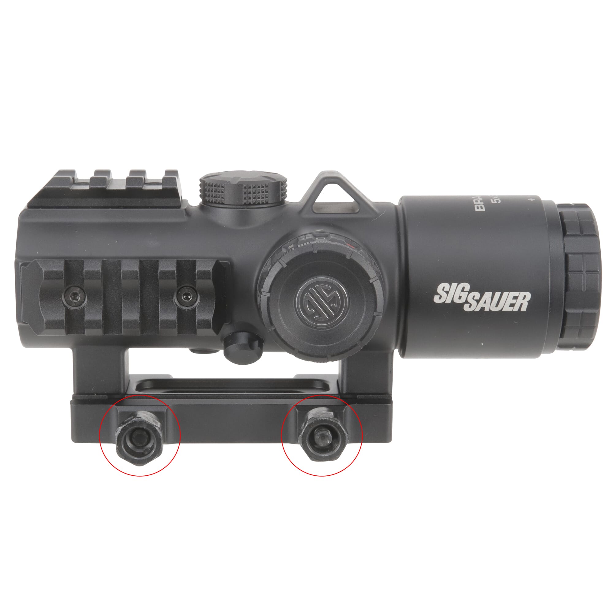 Sig Sauer USED BRAVO5 5x32mm Horseshoe Dot Illum. Battle Sight SOB53101 - Mounted, Small Marks on Bolt Knobs UA2332