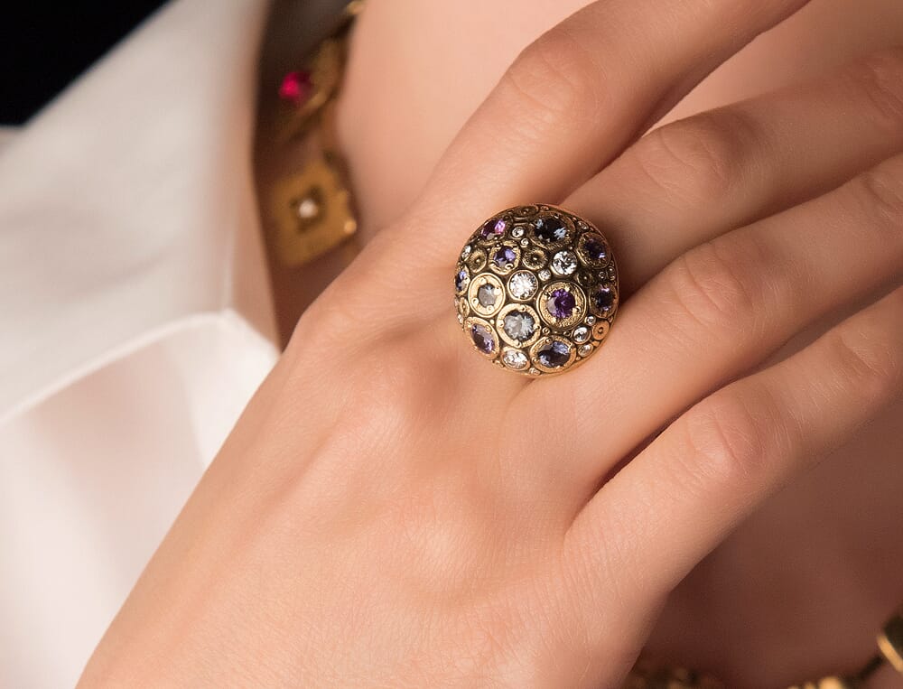 Alex Sepkus 18K Diamond and Color Stone "Blooming Hill" Ring