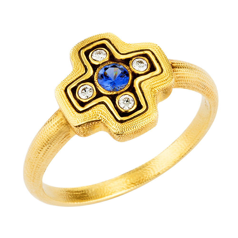 Alex Sepkus 18K Sapphire and Diamond "Little Cross" Ring