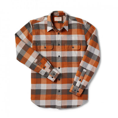 Filson Vintage Flannel Work Shirt Brown Buffalo 2XL 10689