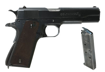Colt Government ModelColt Government Model 45 ACP in blue finish.-Bosart 45 ACP in blue finish. This pistol was made in the 1940's. This is a consignm