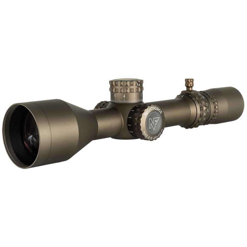 Nightforce NX8 2.5-20x50mm F1 ZeroStop .1 MRAD DigIllum PTL TReMoR3 Dark Earth FDE Riflescope C664