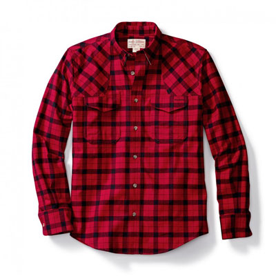 Filson Hunting Shirt Flannel Red Black Plaid LG 10497