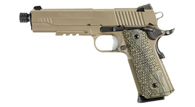 SCORPION, Flat Dark Earth Finish, Low Pro Night Sights, Ambi, Hogue Extreme Series G10 Grips + Magwe 1911R-45-SCPN-TB