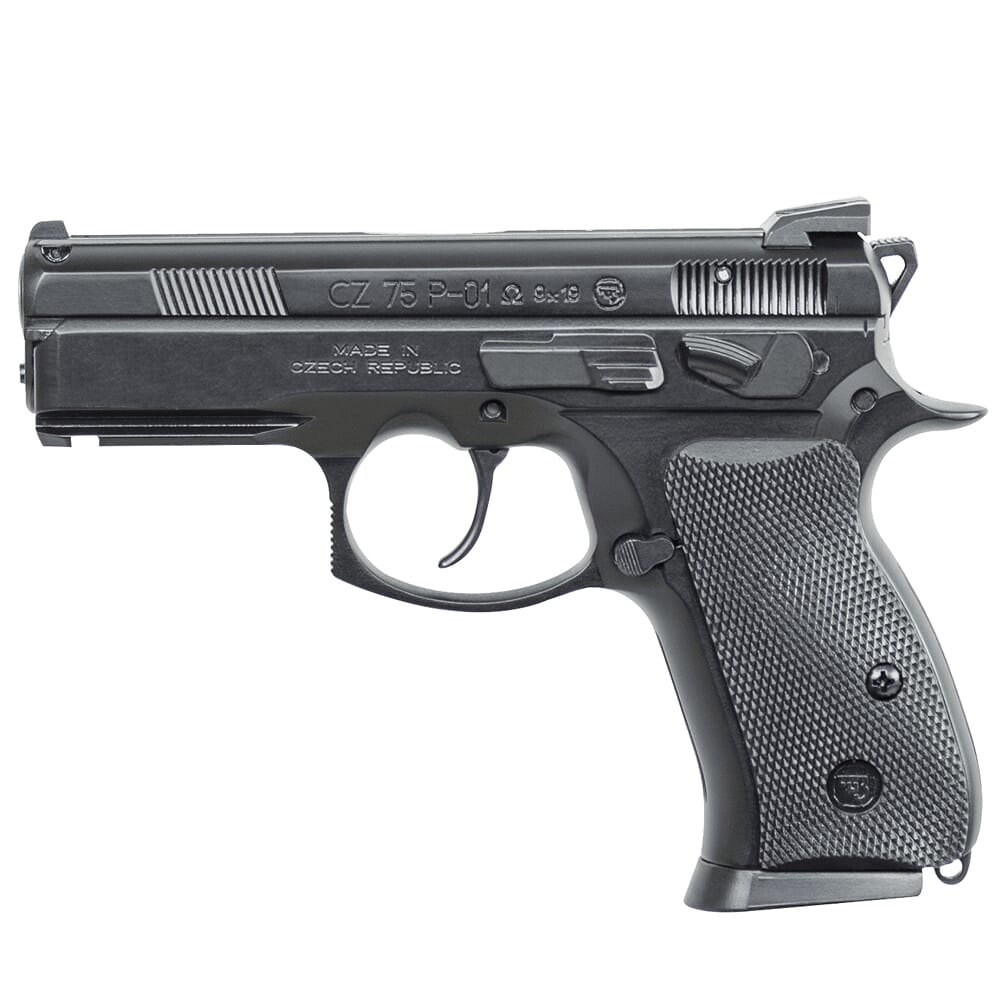 CZ-USA 75 P-01 Omega Convertible 9mm 15rd Blk Handgun w/Polycoat Alum, Fixed Sights, Swappable Safety/Decocker, Blk Rubber Grips 91229